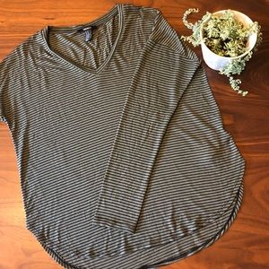 Olive green & black striped v-neck long sleeve tee